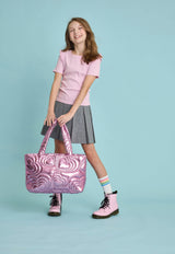 PINK SHINING HEART PUFFY OVERNIGHT BAG