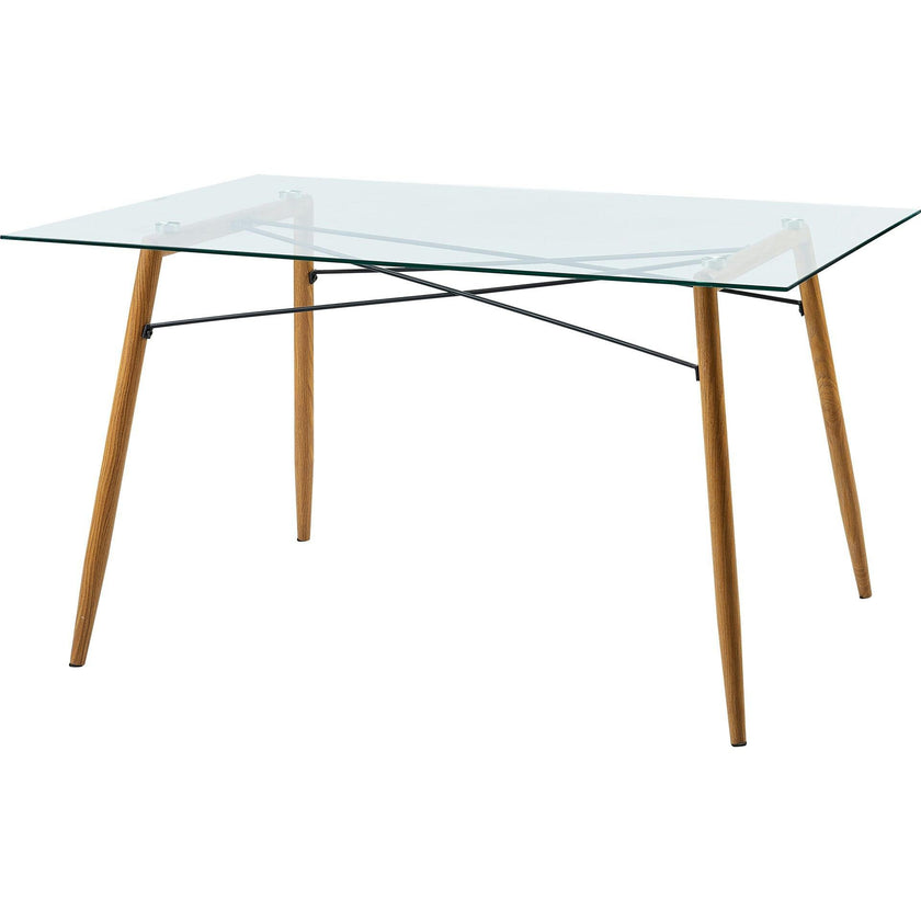 Minimalist Glass Top Dining Table with Wood Base
