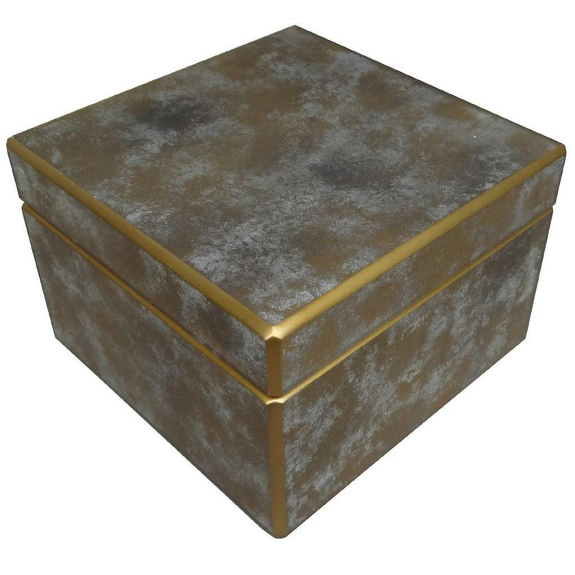 Handmade Reverse Painted Mirror Square Box Antique Gold and Silver - Large
