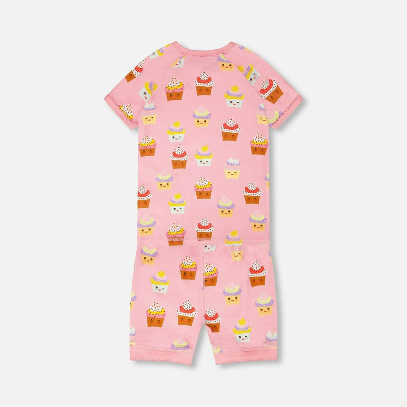 Organic Cotton Two-Piece Pajamas Set Pink Cupcake Print