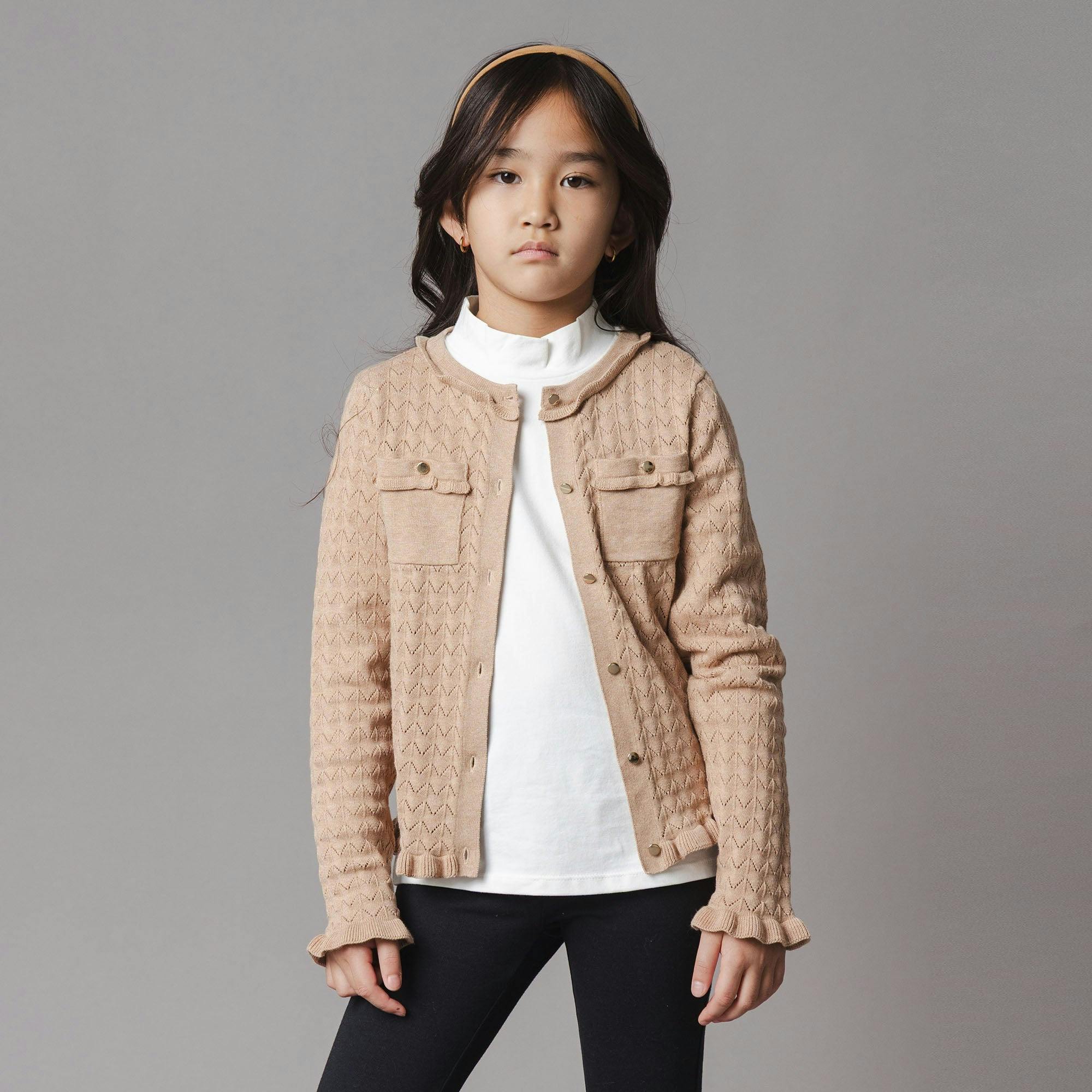 Organic Ruffle Trim Pointelle Cardigan