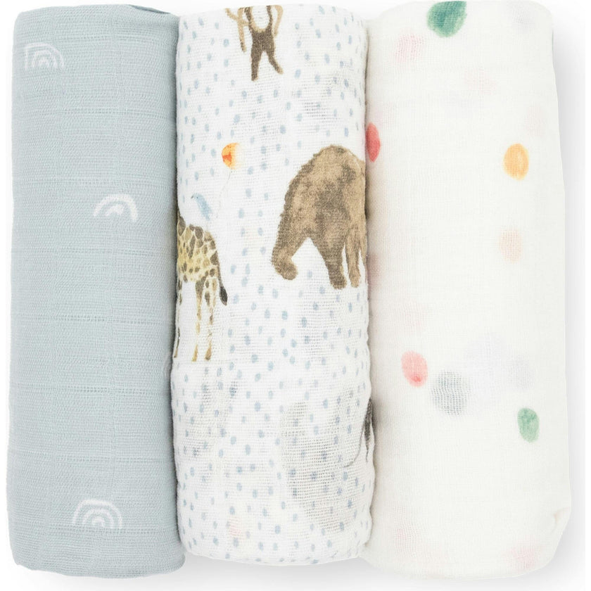 Cotton Muslin Swaddle Blanket 3 Pack - Party Animals