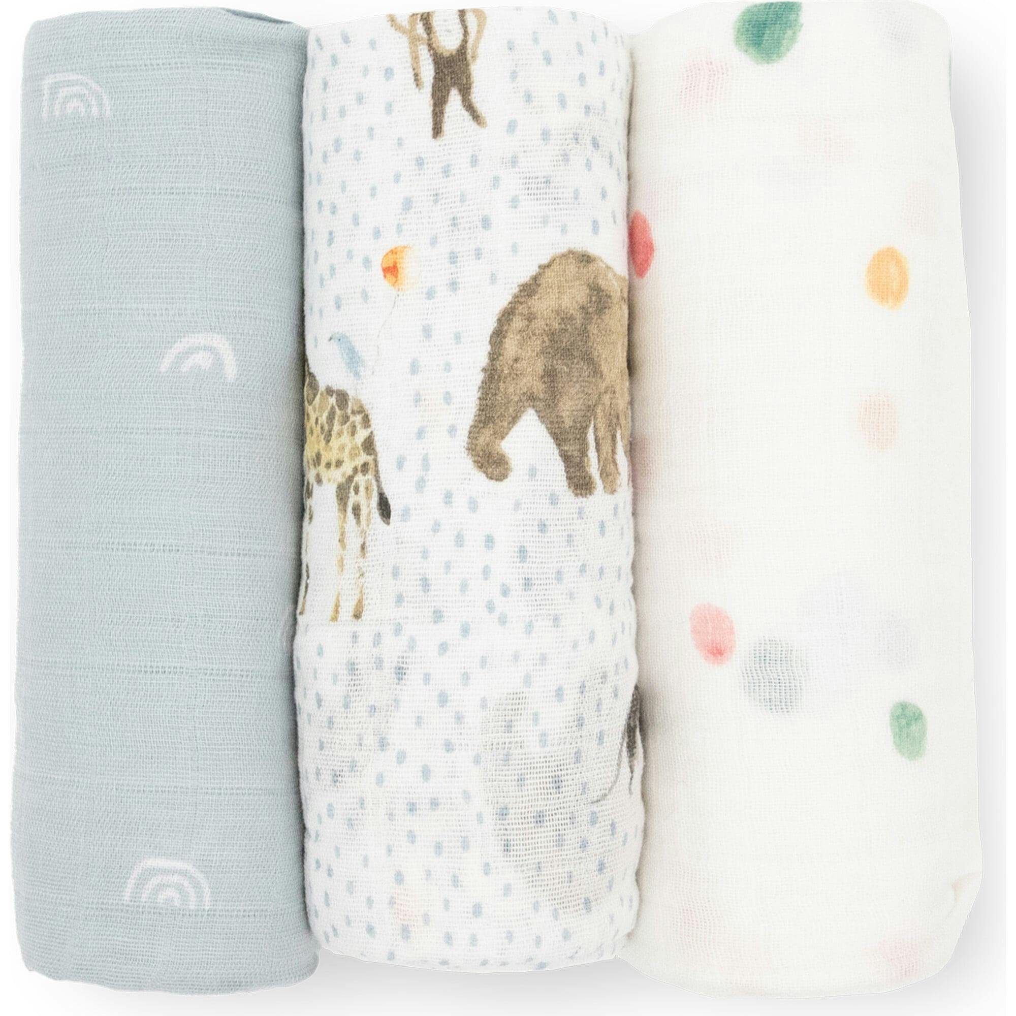 Cotton Muslin Swaddle Blanket 3 Pack - Party Animals