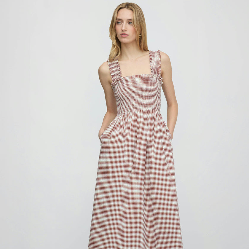 The Ashlyn Nap Dress - Cognac Gingham
