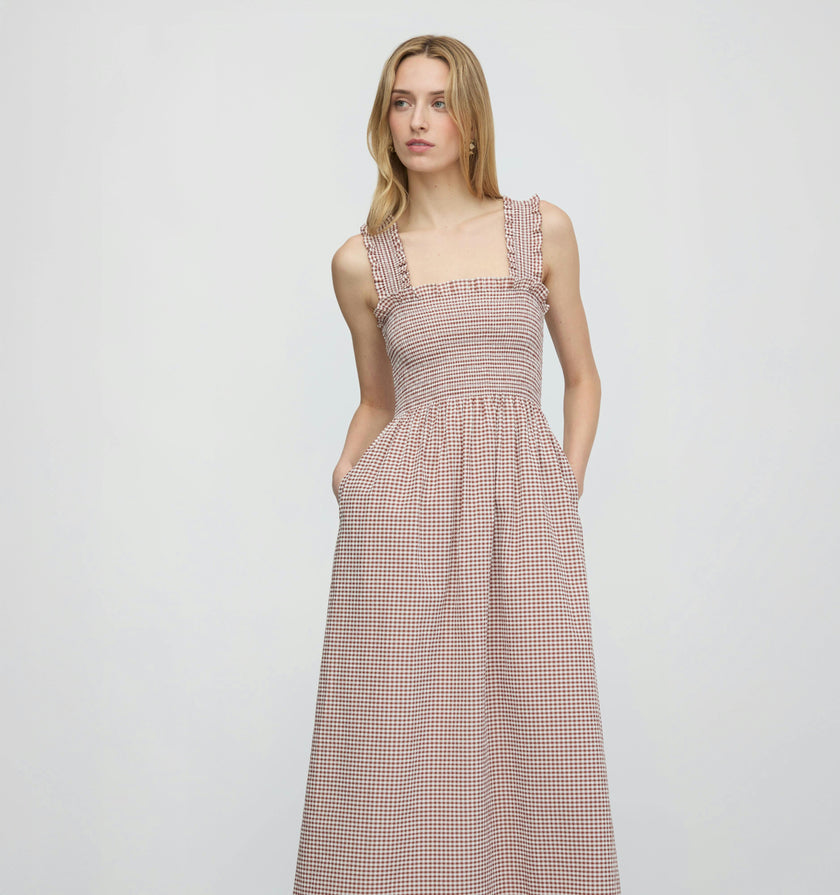The Ashlyn Nap Dress - Cognac Gingham