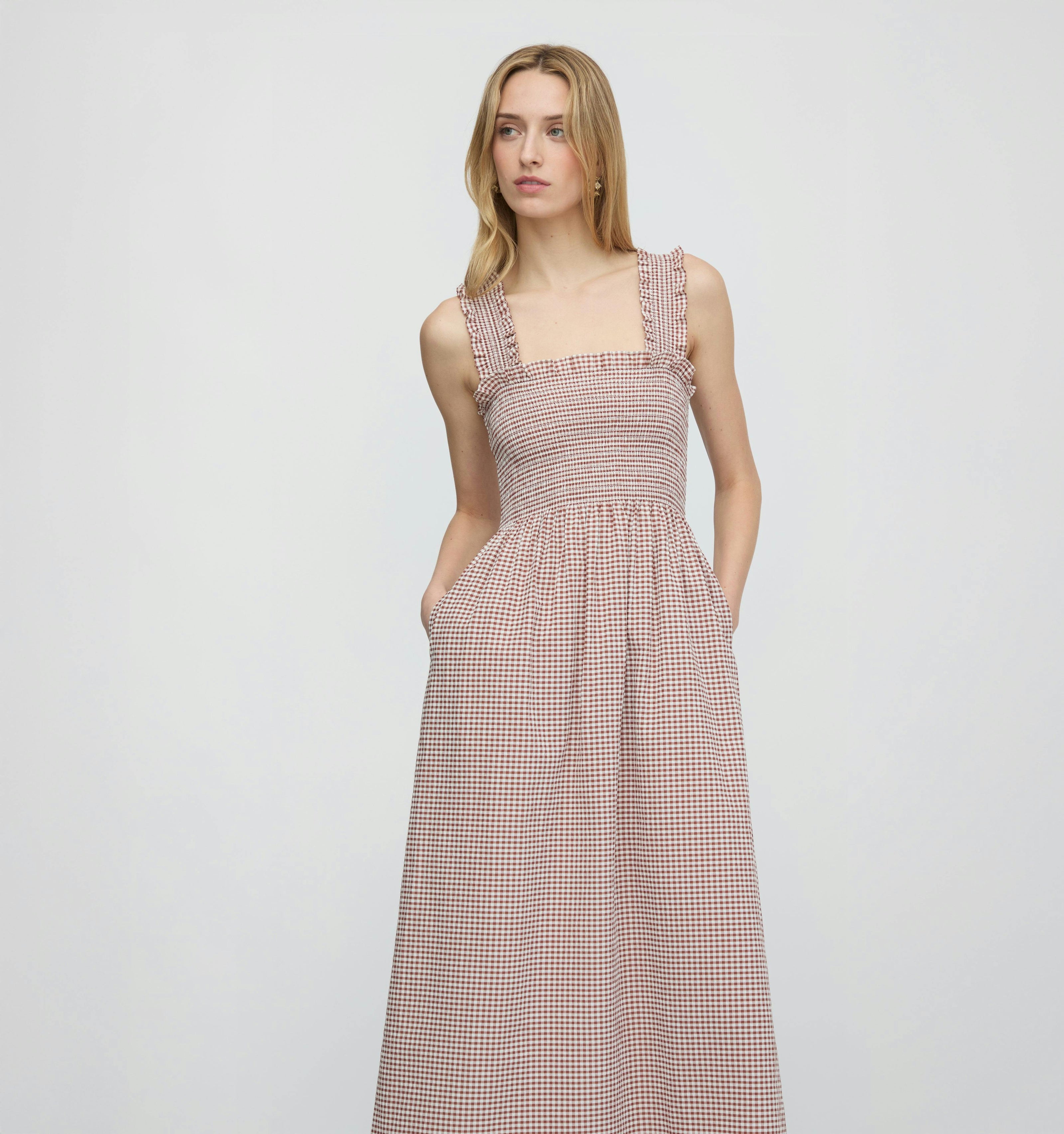 The Ashlyn Nap Dress - Cognac Gingham