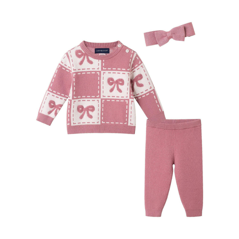Infant Chenille Sweater Set with Headband| Pink Bows