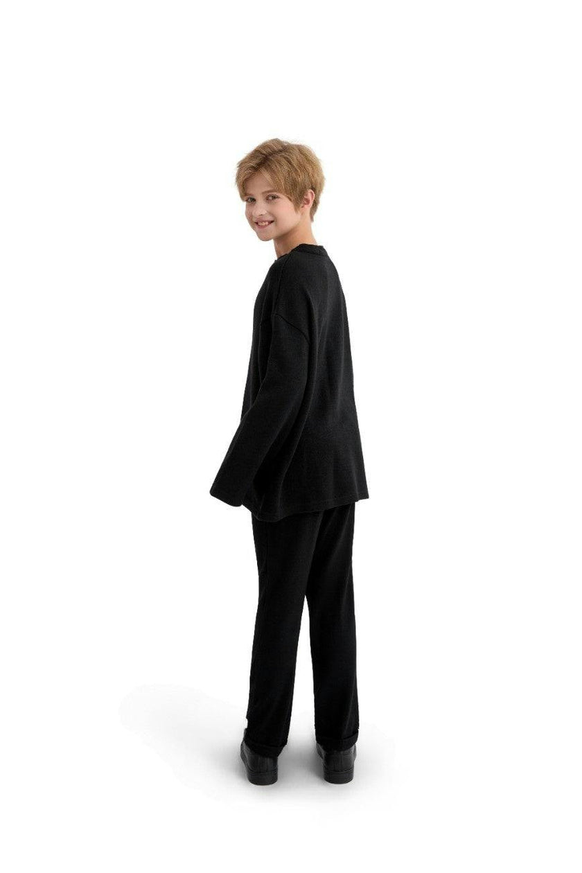 Jet Black Three-Button Henley Top