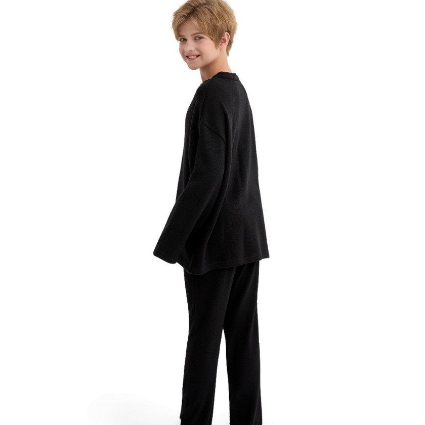 Jet Black Three-Button Henley Top