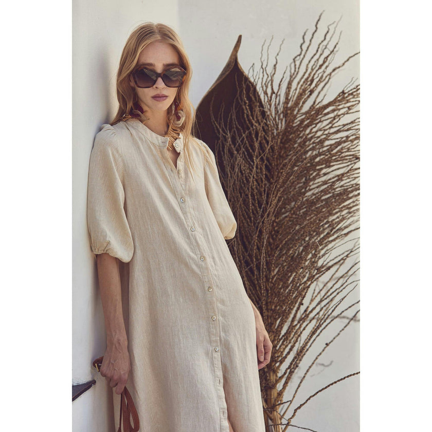 Bubble Linen Dress - Natural