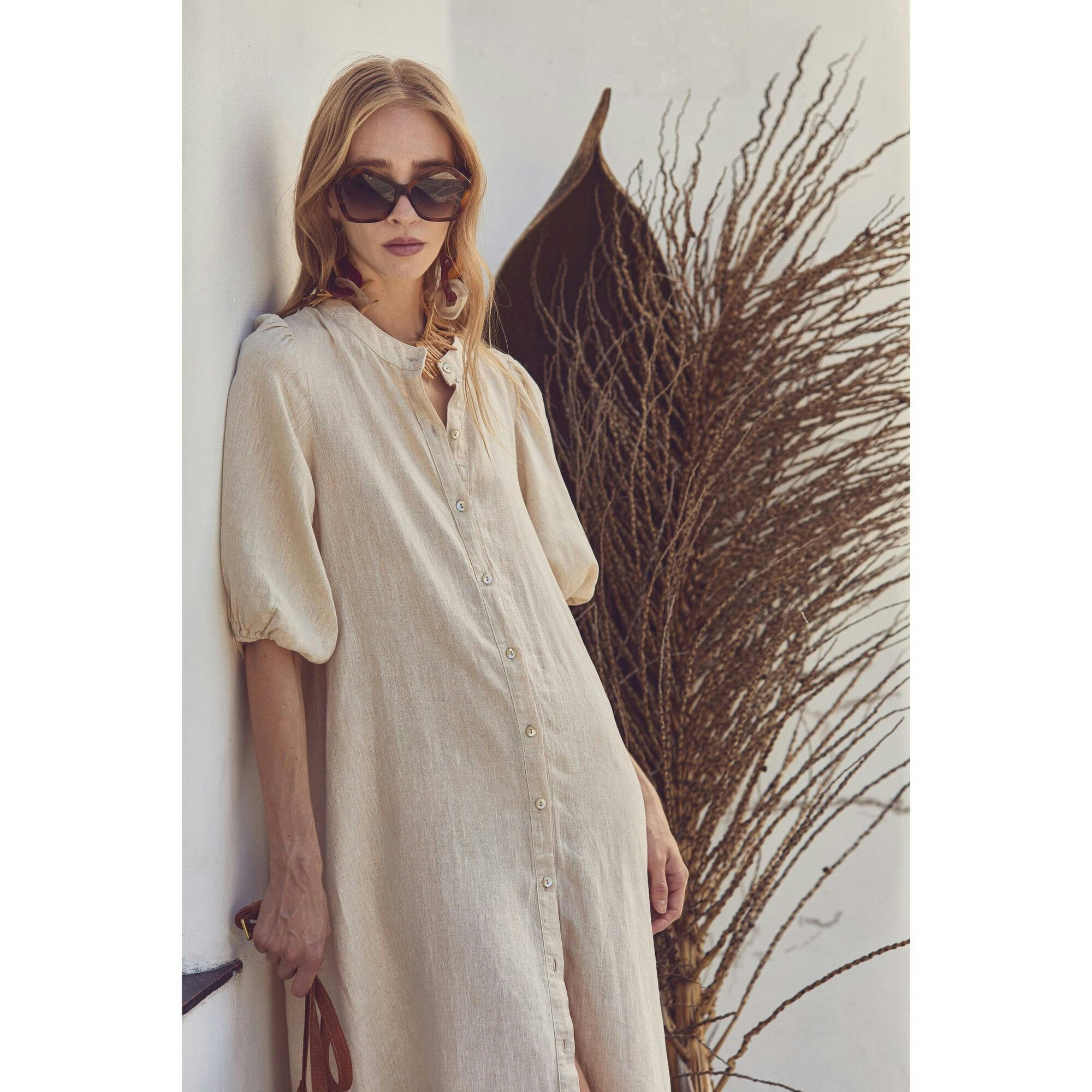 Bubble Linen Dress - Natural