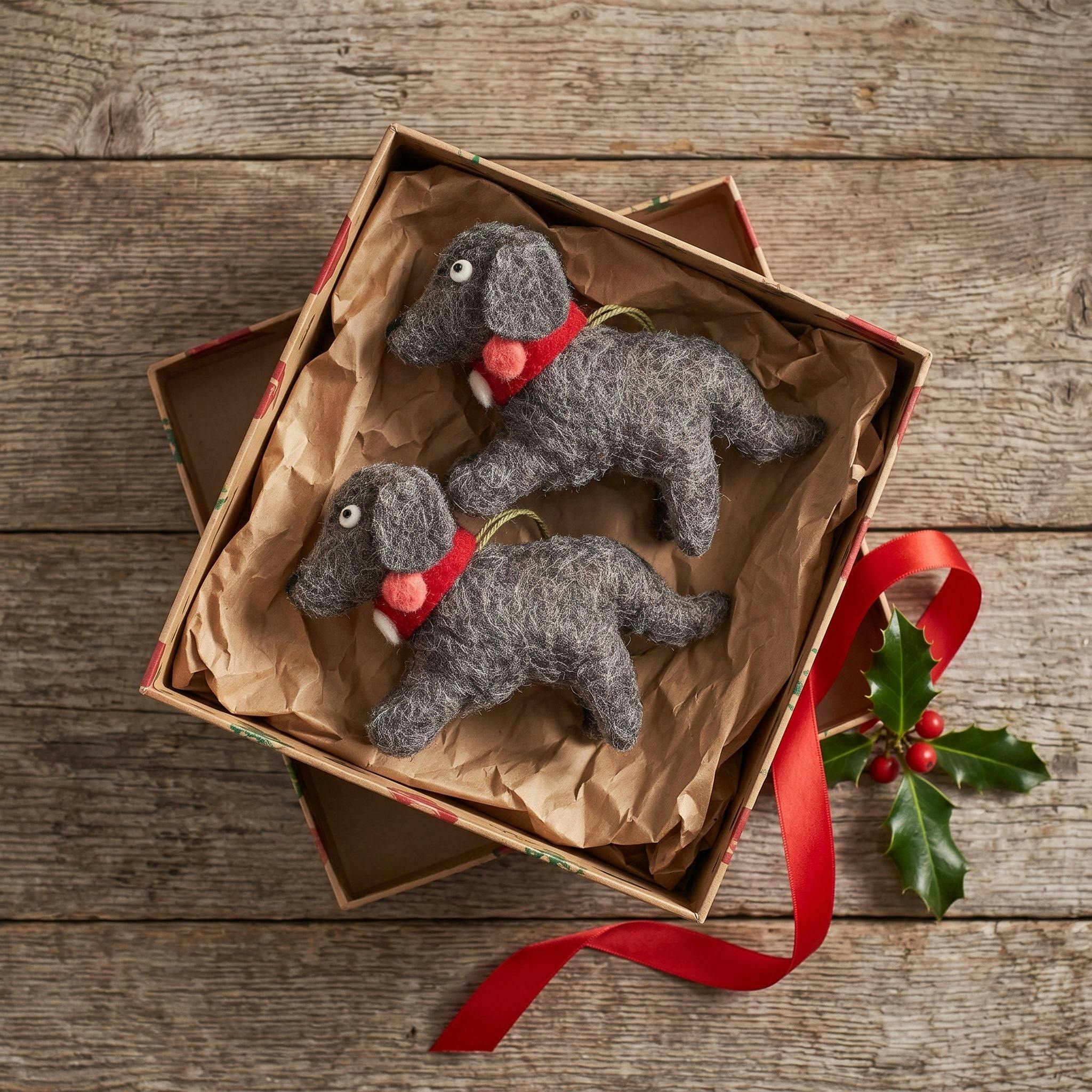 Handmade Felt Gray Dog Christmas Ornament