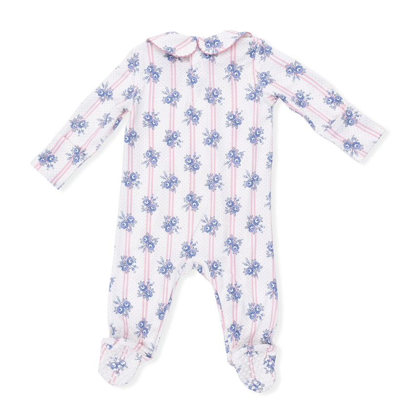Stripe Dot Roses - Smocked Peter Pan Snap Footie