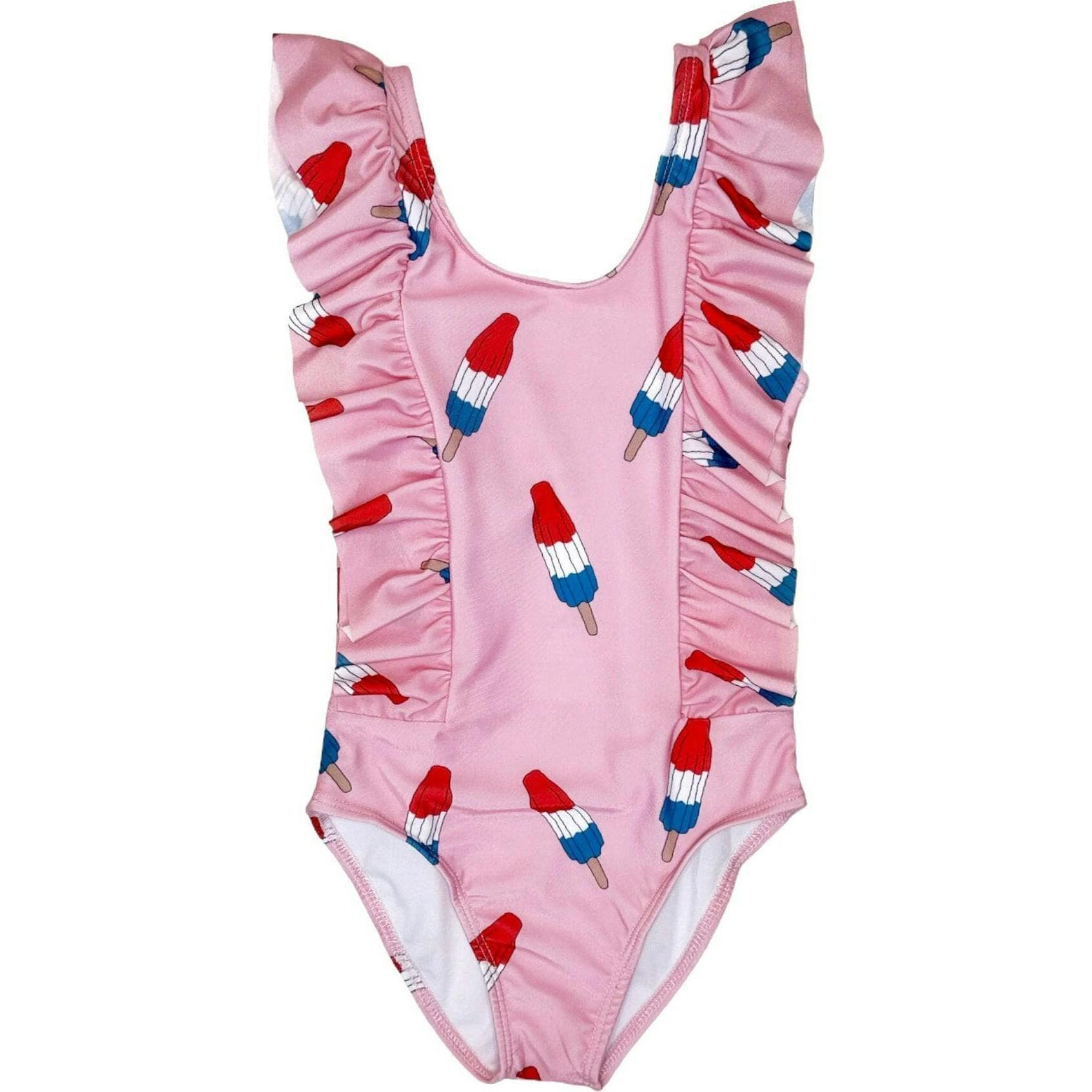 Pinkie Bomb Pop Ruffle Shoulder One-Piece Swimsuit