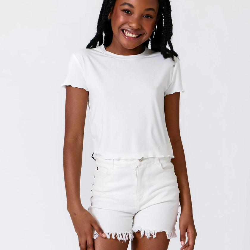 Girls Short Sleeve Lettuce Edge Tee in Black
