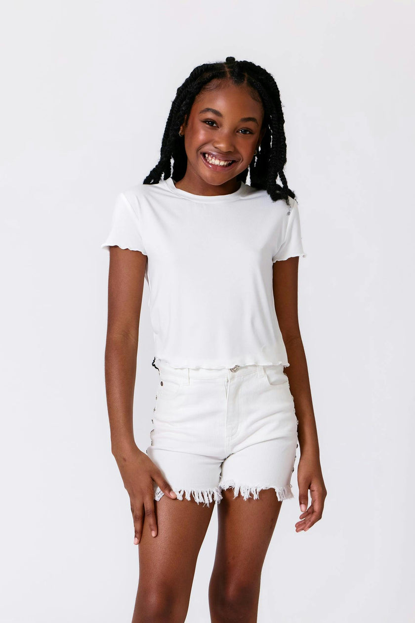 Girls Short Sleeve Lettuce Edge Tee in Black