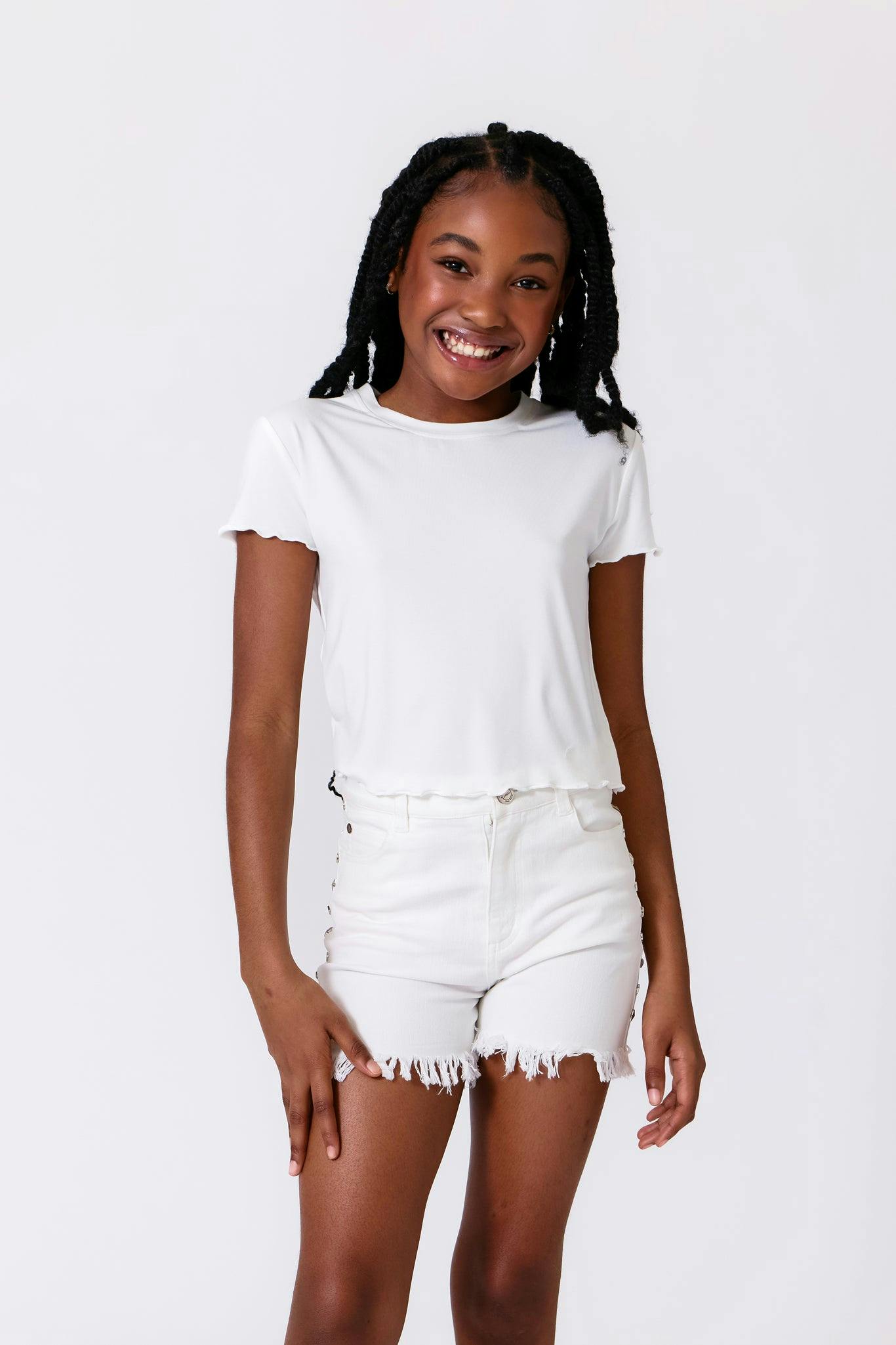 Girls Short Sleeve Lettuce Edge Tee in Black
