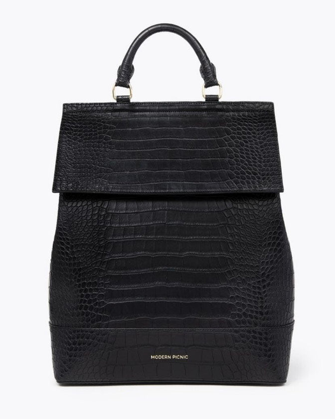 Chic, Stylish Padded Laptop Sleeve Backpack, Black Croc