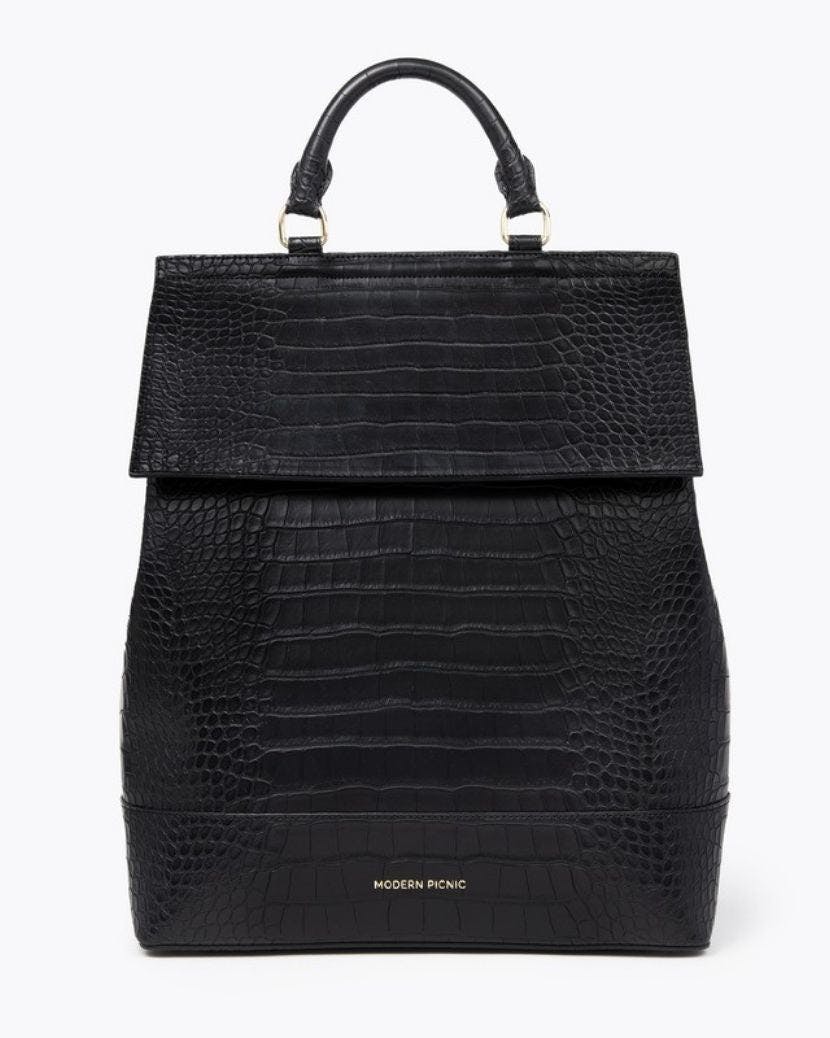 Chic, Stylish Padded Laptop Sleeve Backpack, Black Croc