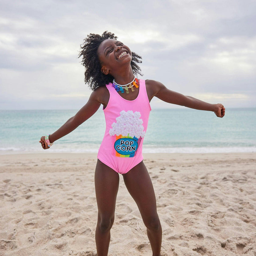 Popcorn & Pearls Sleeveless One-Piece Swimsuit