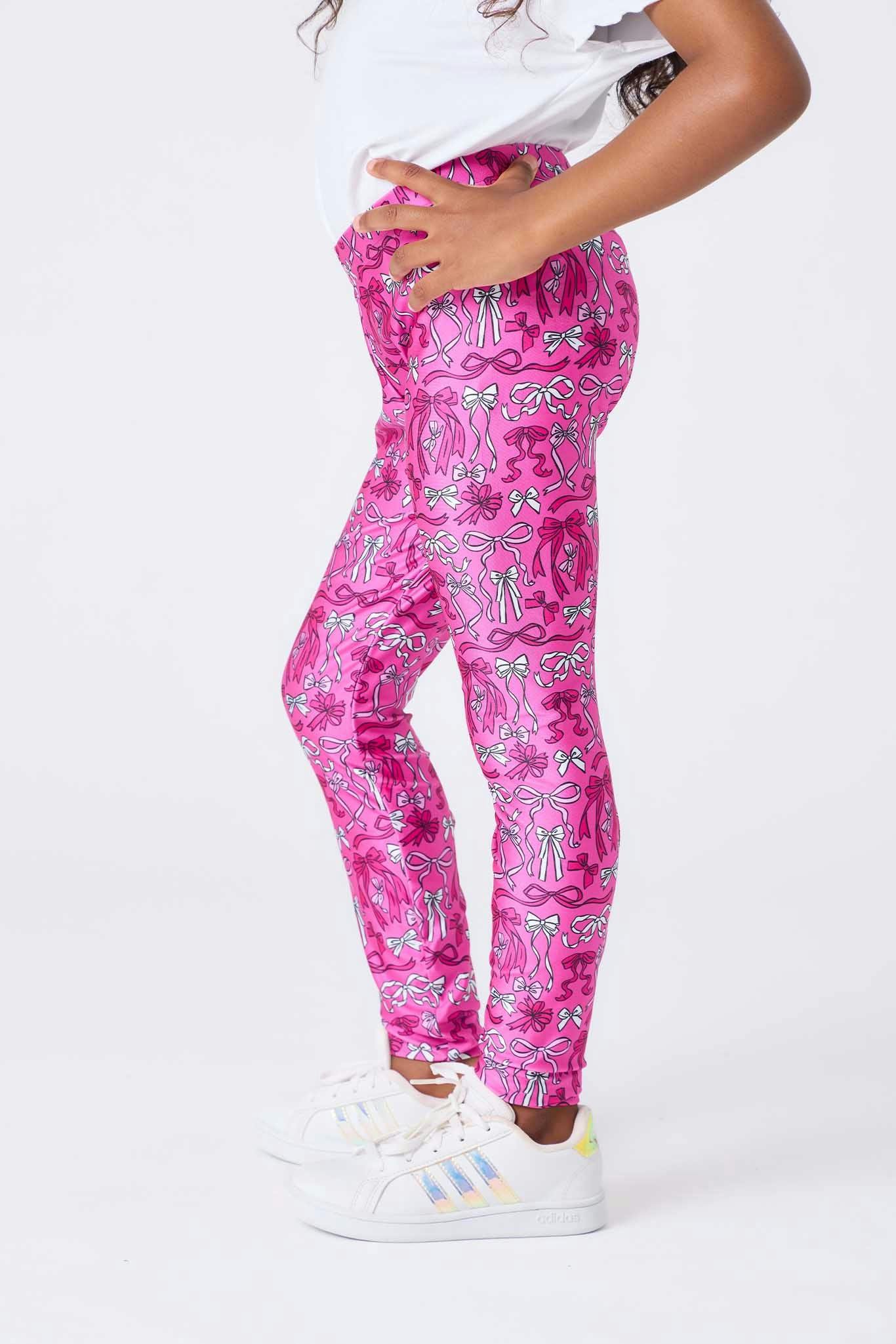 Girls Hi-Shine Leggings in Pretty Pink Bows