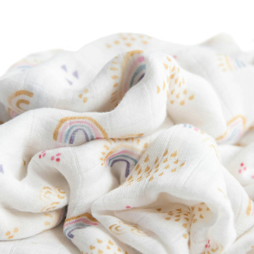 Deluxe Muslin Swaddle Blanket - Rainbows & Raindrops