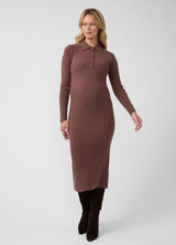 Ribbed Polo Maternity Nursing Midi Dress