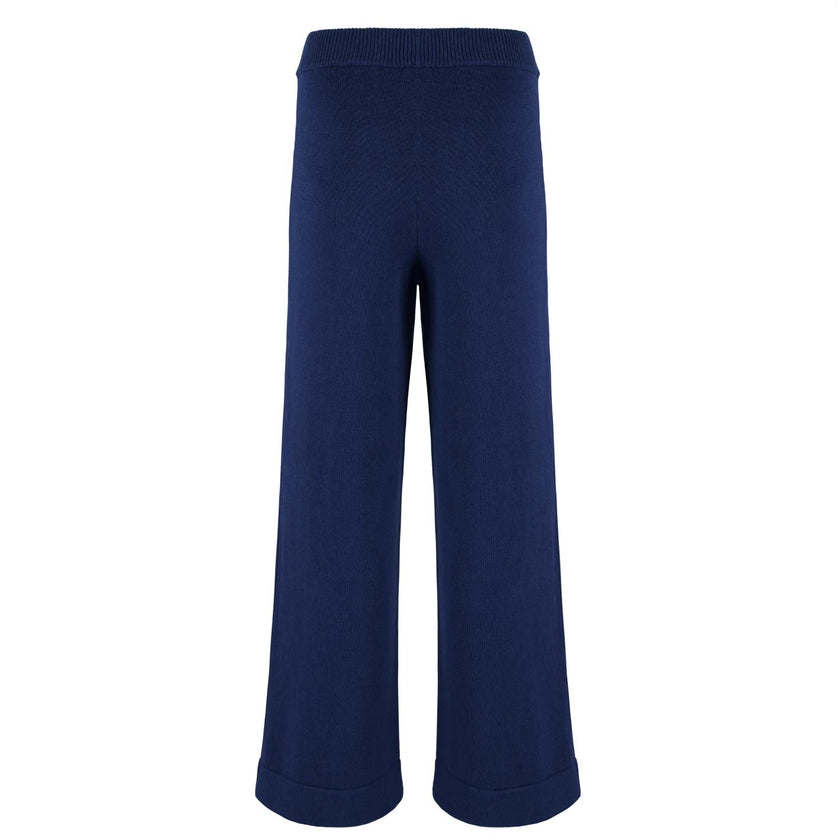 women's navy wide leg knit pant