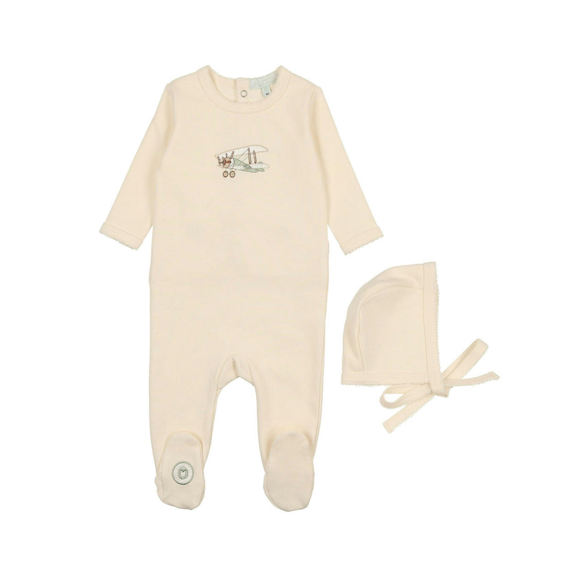 Flying High Footie & Hat Set Ivory