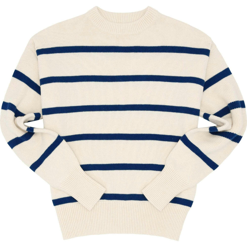 Women's Cream And Navy Wide Stripe Knit Sweater