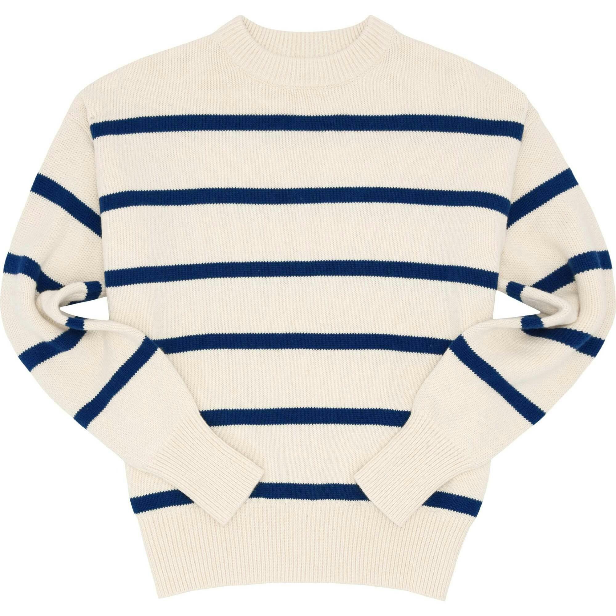 Women's Cream And Navy Wide Stripe Knit Sweater