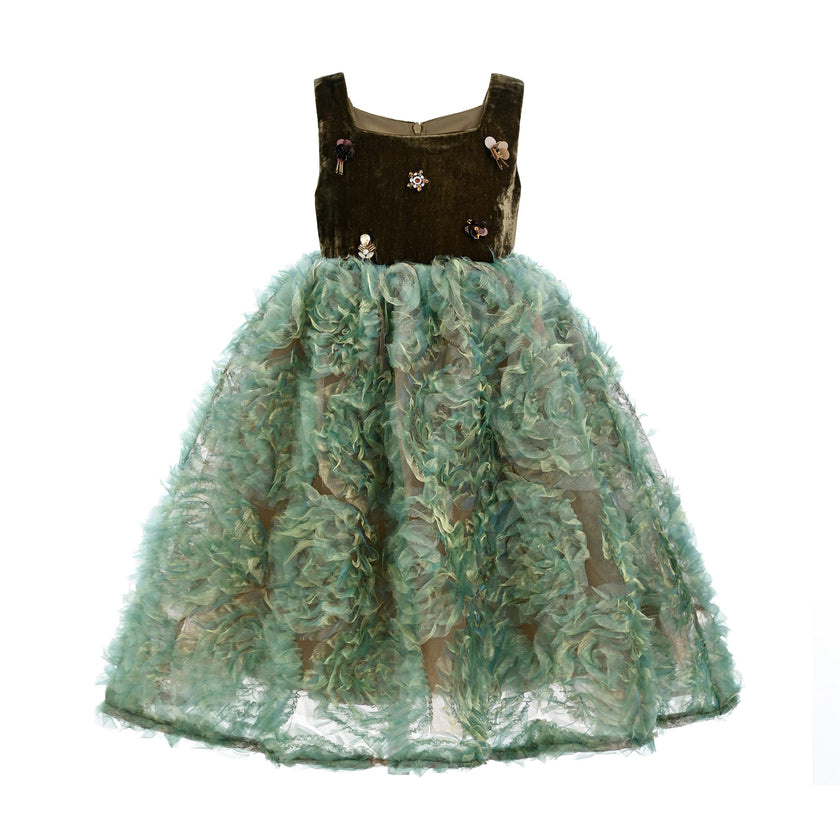 Green Bellina Velvet Tulle Dress