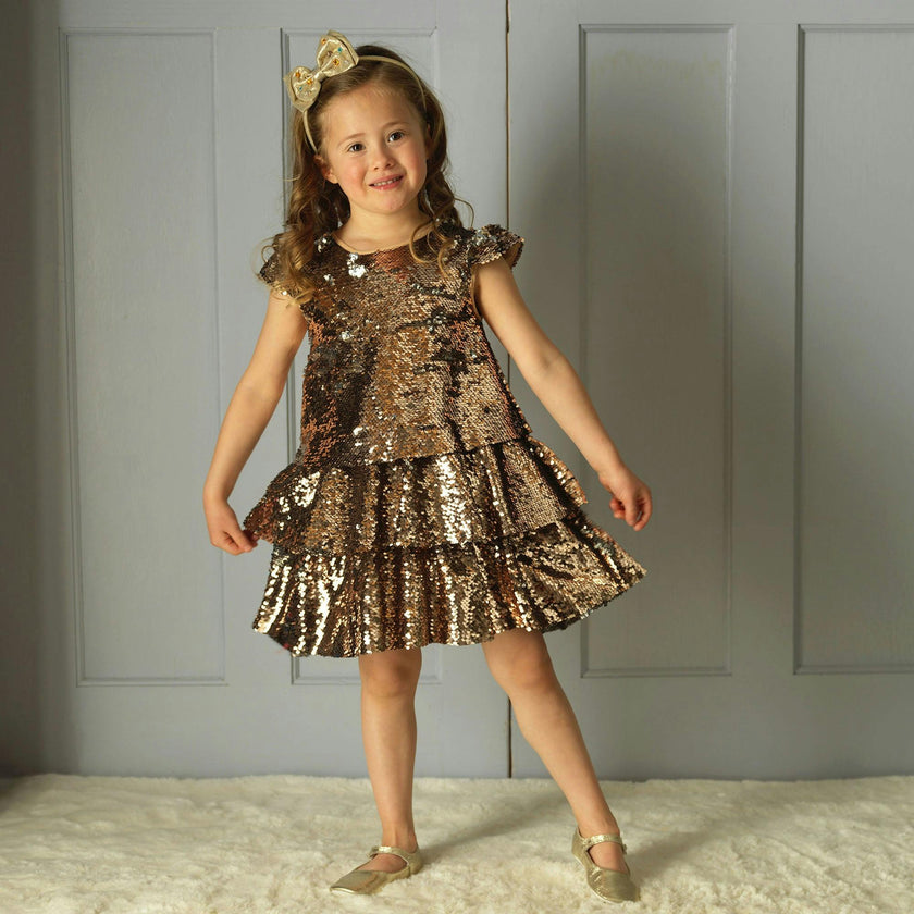 Mocha Sequin Bow Dress