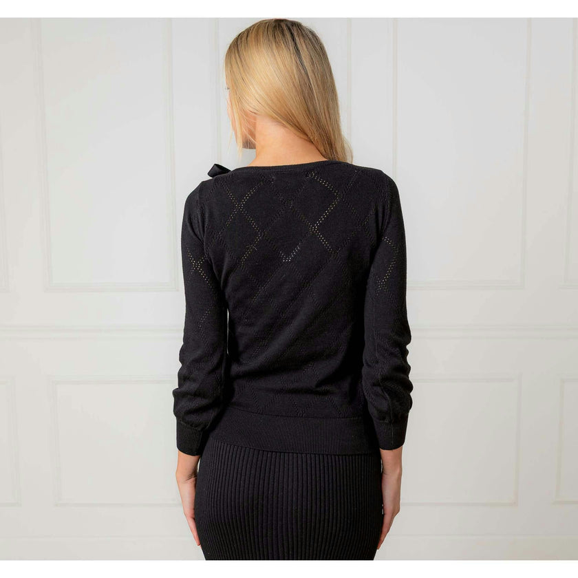 Organic Bow Detail Pointelle Sweater, Black