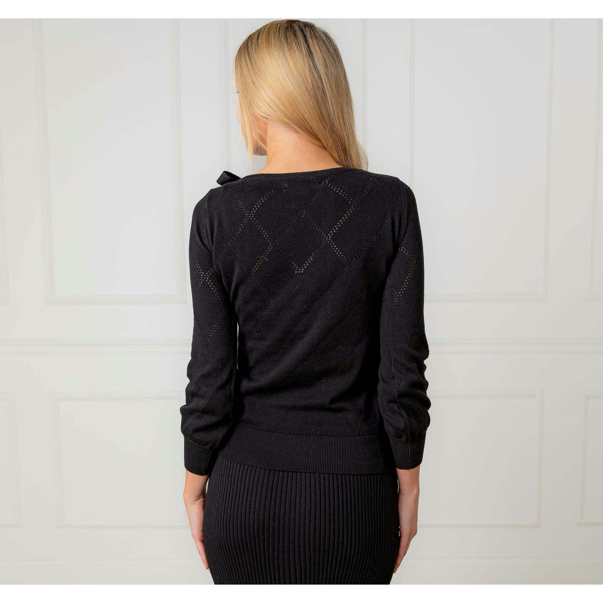 Organic Bow Detail Pointelle Sweater, Black