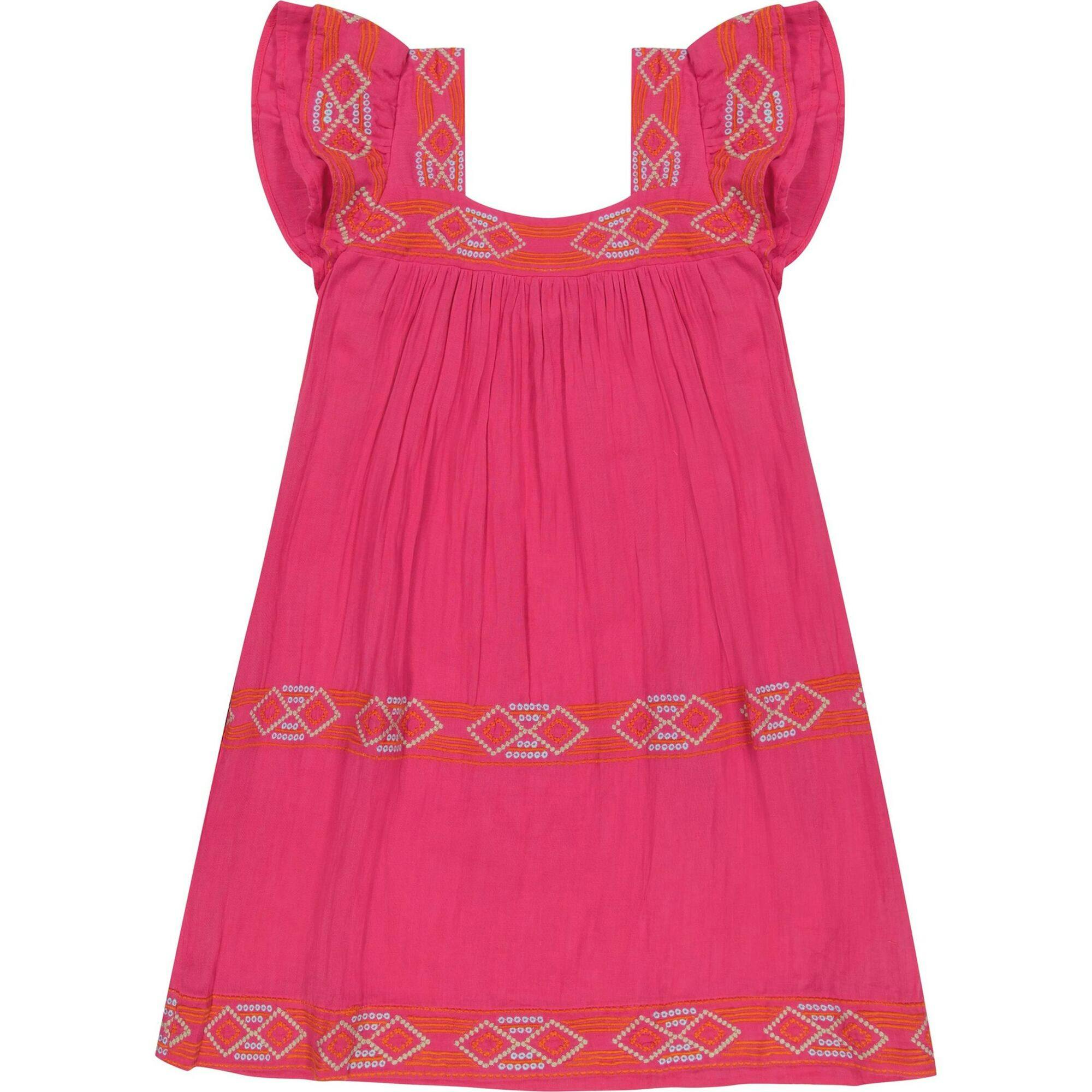 Mini Sandrine Women's Dress Raspberry Embroidery, Pink
