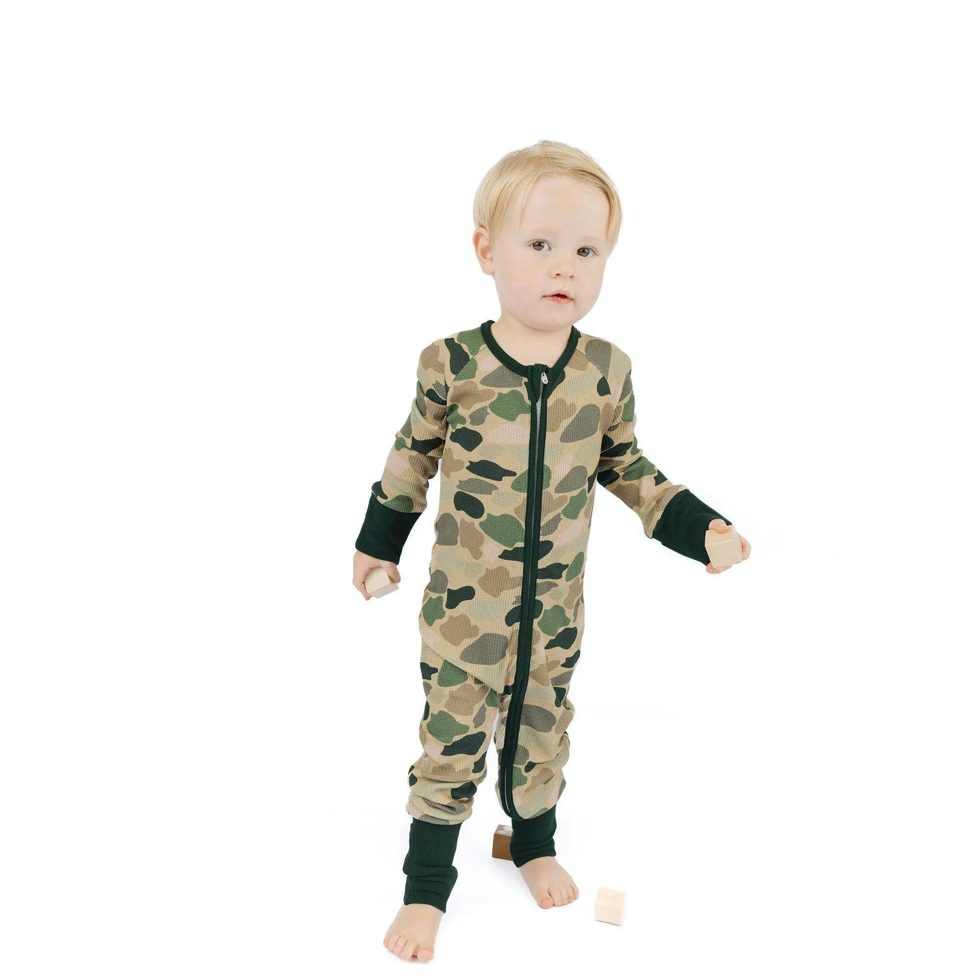 Classic Camo Waffle Knit Bamboo Convertible Footie Romper