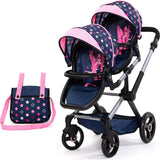 Bayer Design Dolls: Xeo Twin Pram - Stars Navy & Pink