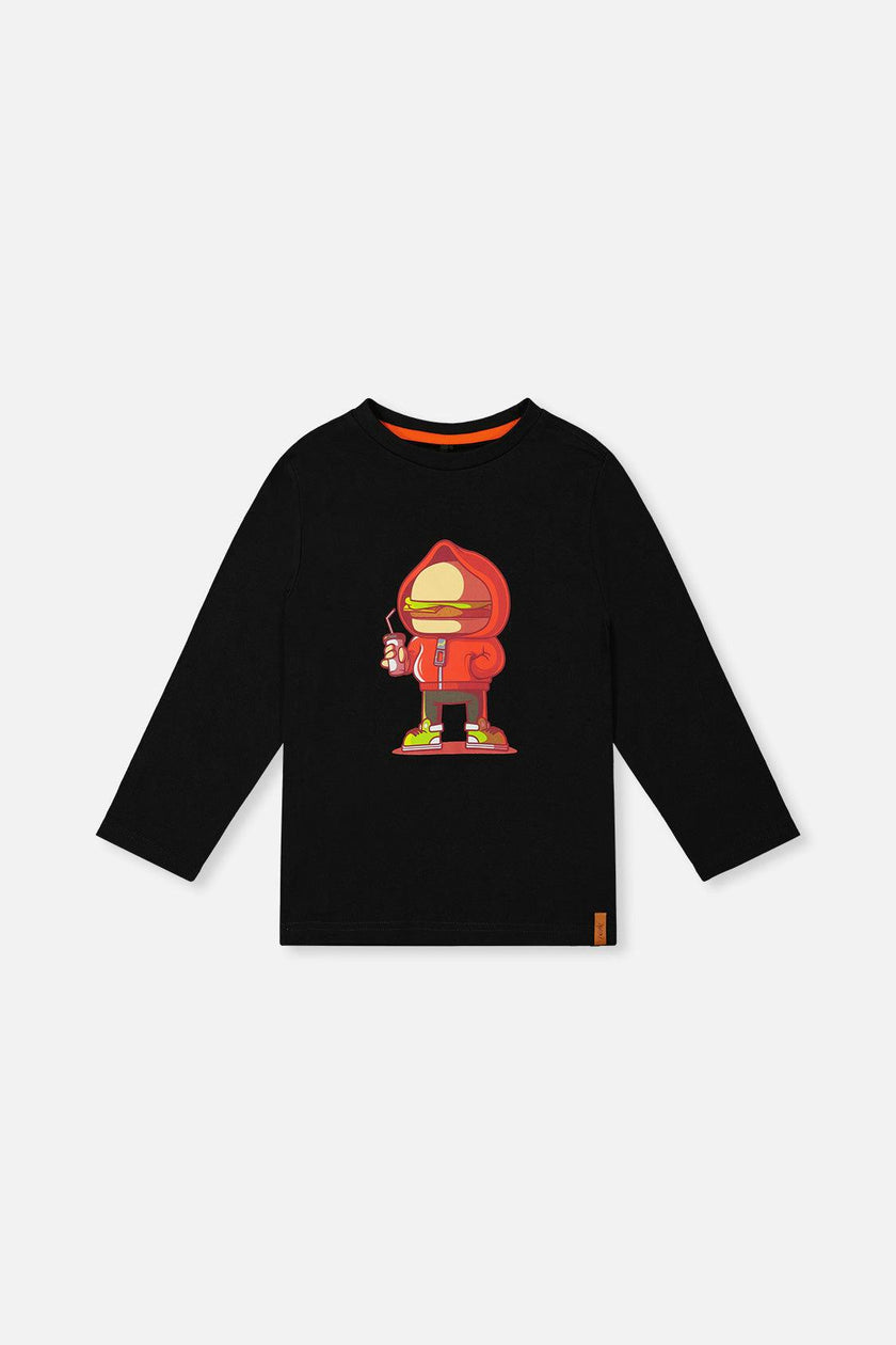 Long Sleeve Organic Cotton T-Shirt Black and Red