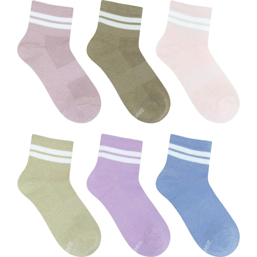 Nadia Striped 6-Pack Quarter Socks in Neutral for Toddlers and Kids