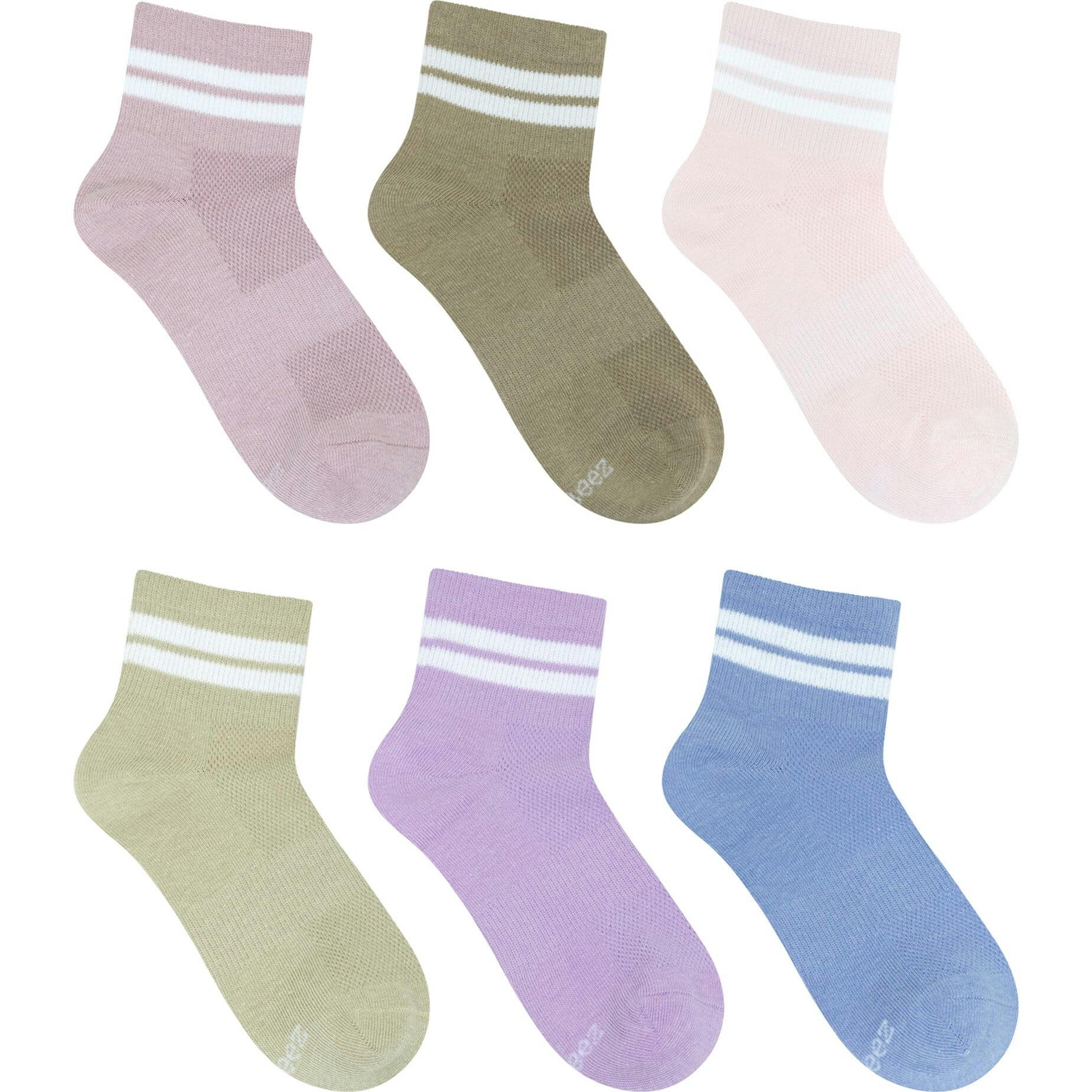 Nadia Striped 6-Pack Quarter Socks in Neutral for Toddlers and Kids