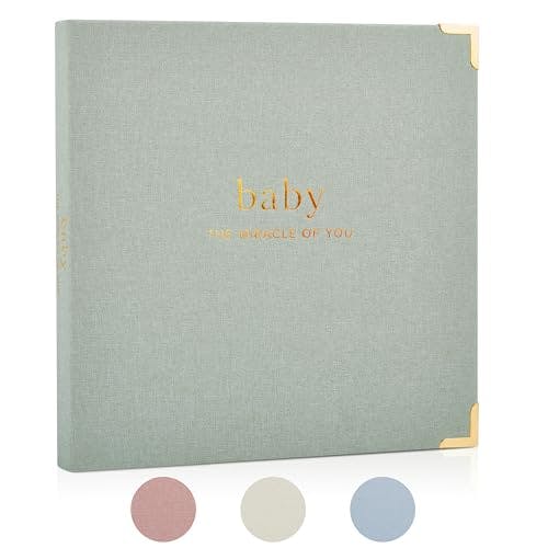 Keepsake Baby Memory Book for Boys and Girls - Timeless First 5 Year Baby Book - Linen Journal Scrapbook & Photo Album - Record Every Milestone Birth to Age 5