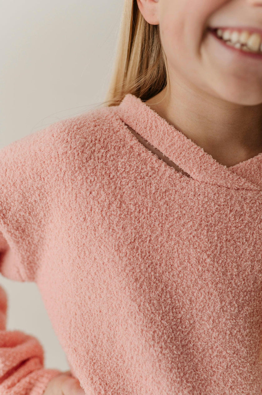 Girls Fuzzy Knit Sweater in Petal Pink