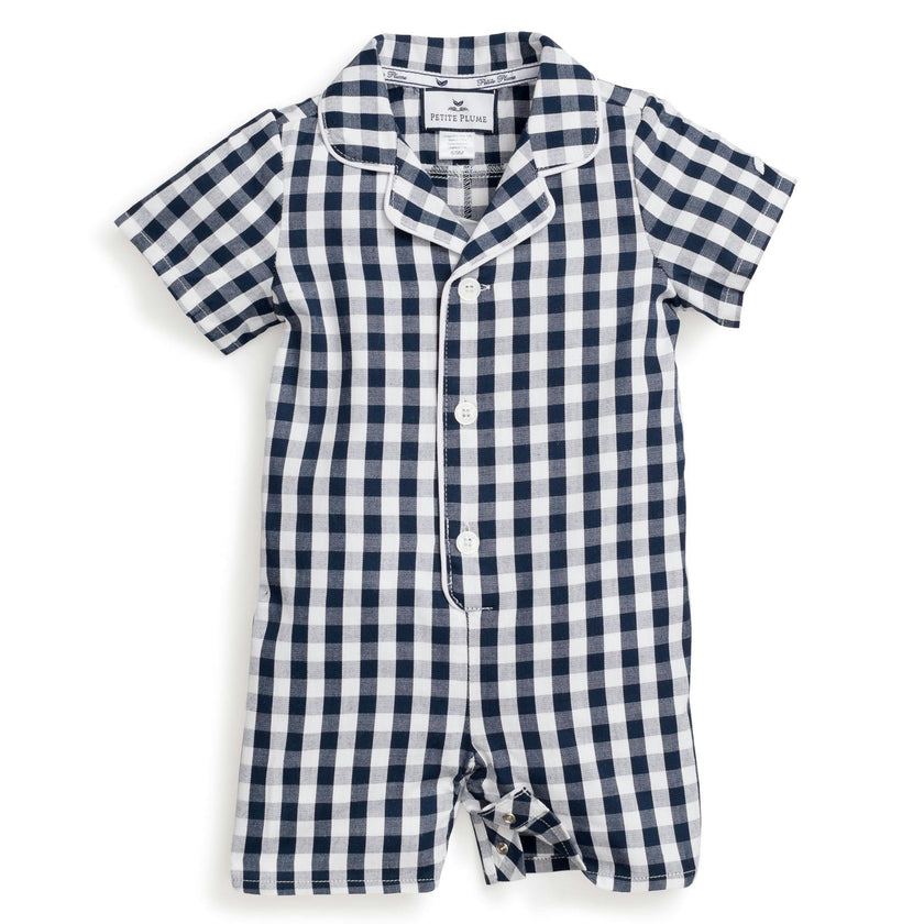 Baby's Twill Summer Romper in Navy Gingham