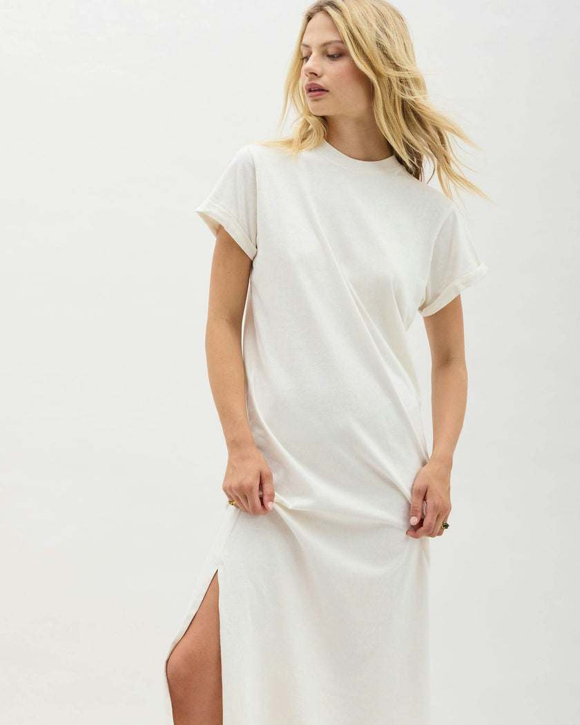 Womens Relaxed Tee Maxi Dress - Pigment Dye Jersey - Bone