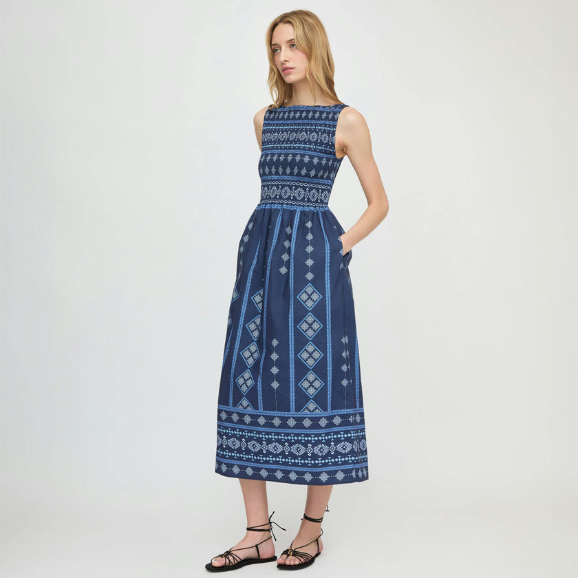 The Cosima Nap Dress - Navy Diamond Batik