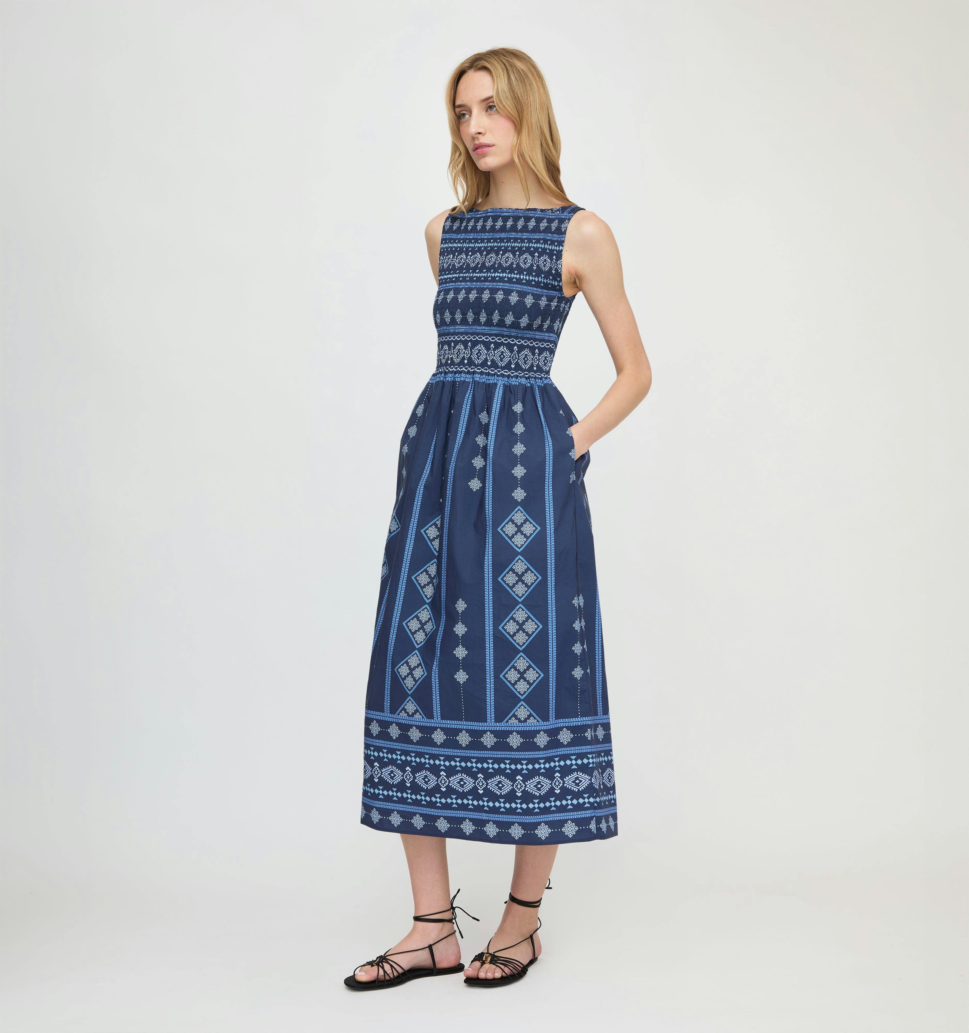 The Cosima Nap Dress - Navy Diamond Batik