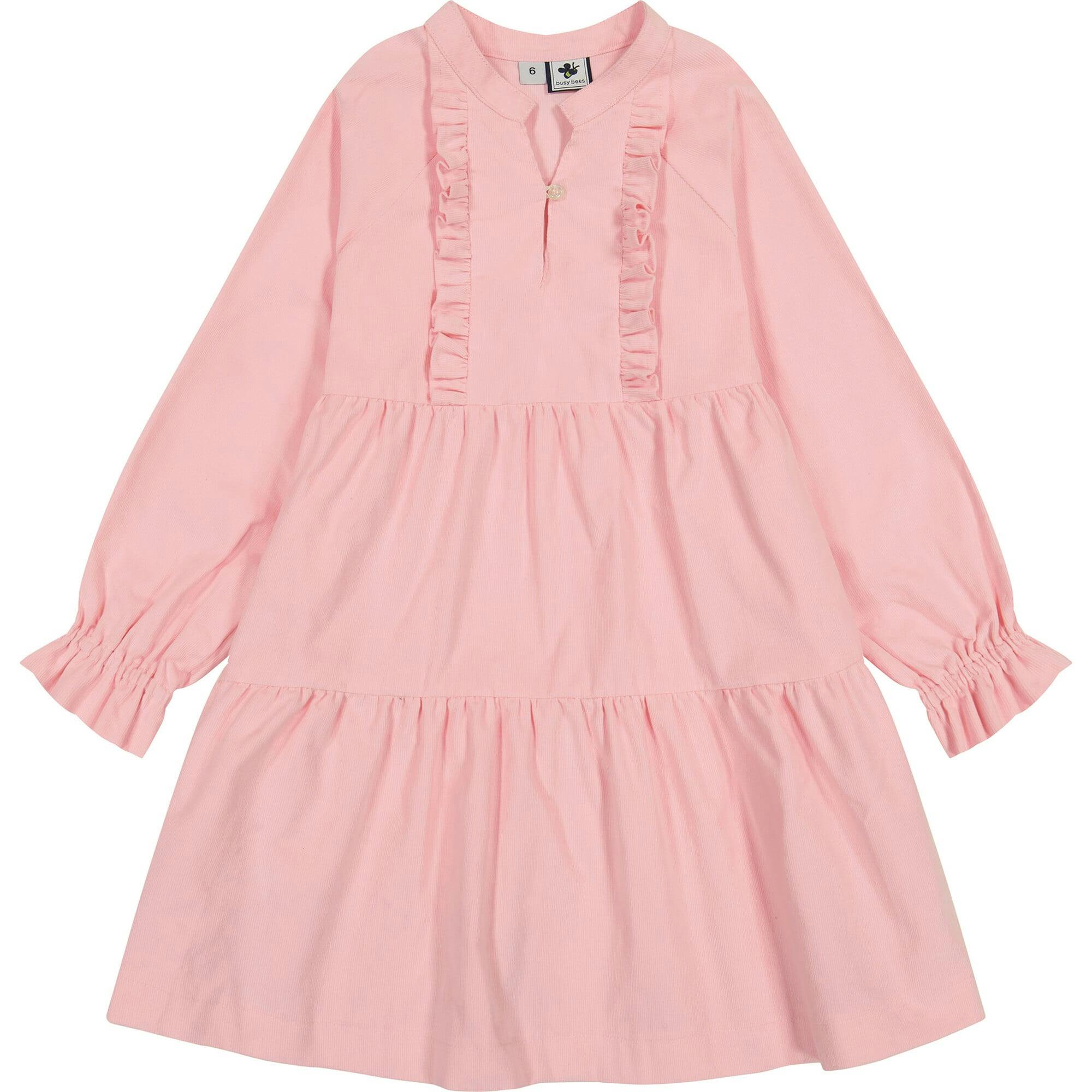 Isabelle Corduroy Ruffle Round Neck Elastic Cuff 2-Tiered Dress