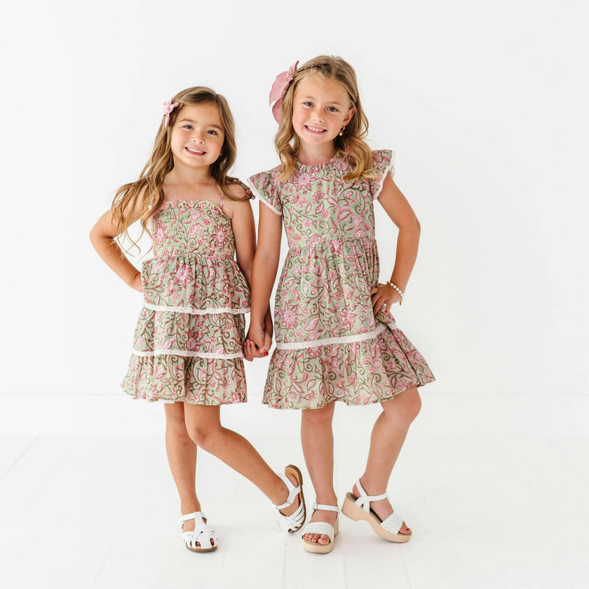 Block Print Bloom Ruffle Dress