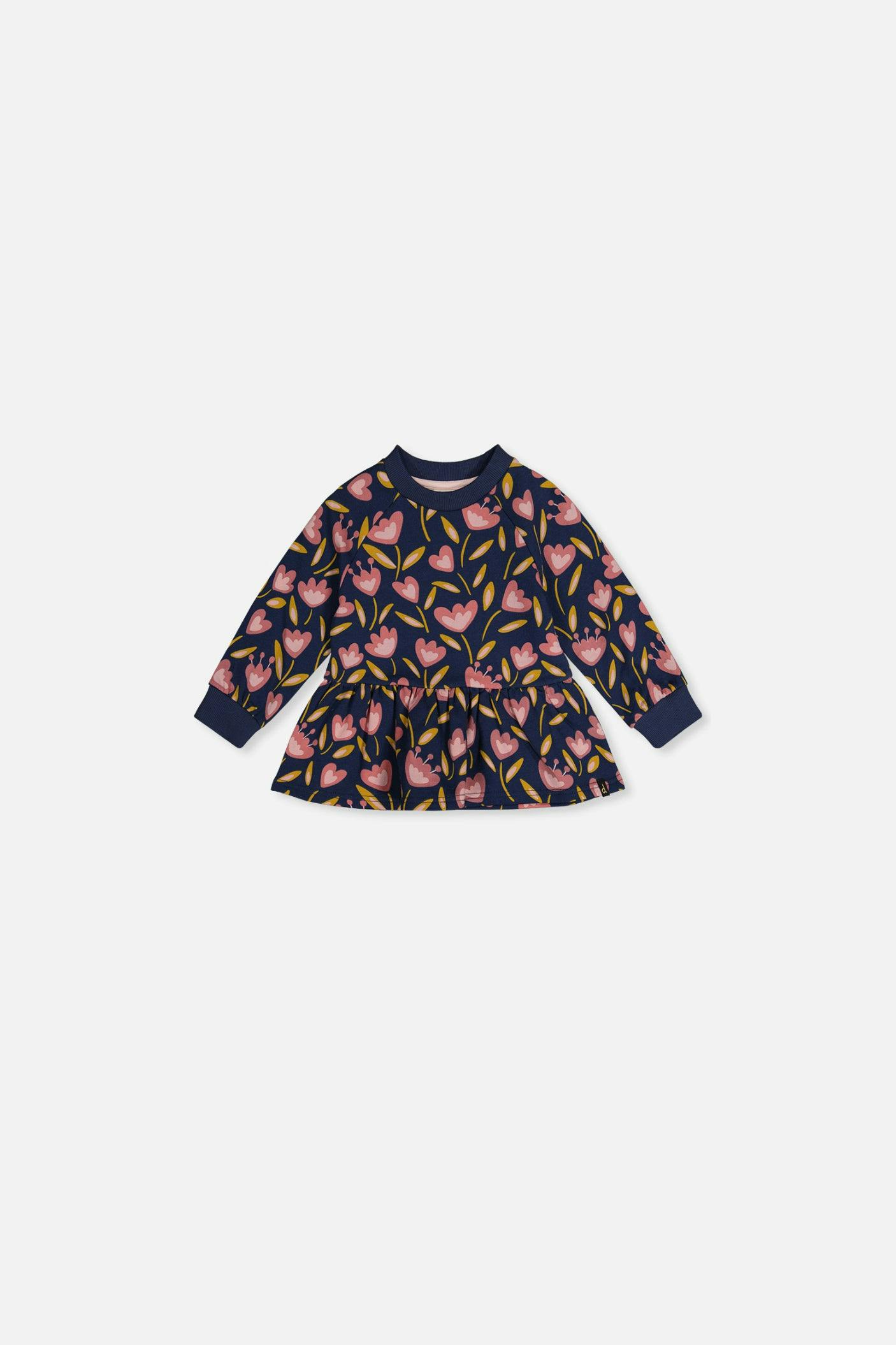 Baby French Terry Top Blue Tulip Print